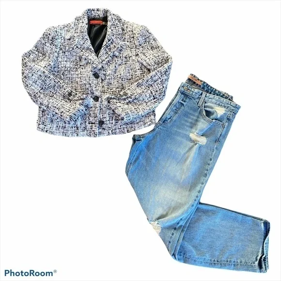 Alice + Olivia Cropped Boucle Jacket Black & White Size S - Picture 7 of 12